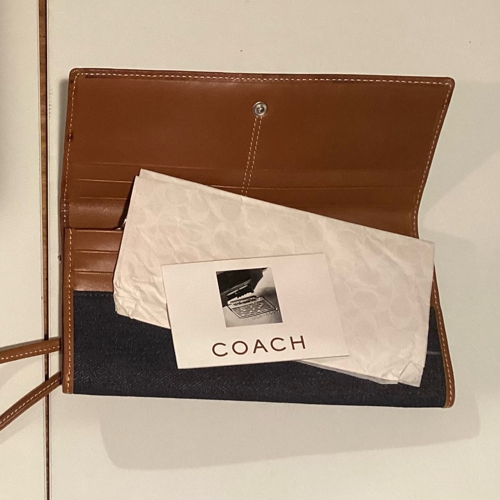 Coach Tan and dark denim Wallet with key chain